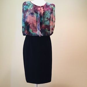 AIDAN Aidan Mattox Watercolor Blouson Dress